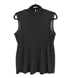 Adrianna Papell black & white high neck pleated polka dot sleeveless top Medium